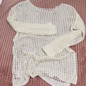 Women’s Open-Knit Cream Sweater Pullover